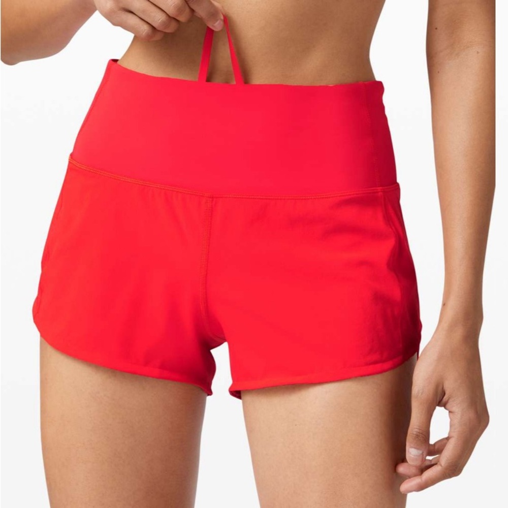 LULULEMON - 2.5 inch Carnation Red speed up’s. HIGH RISE. 8